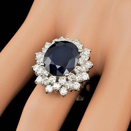 14k Gold 7.00ct Sapphire 2.55ct Diamond Ring