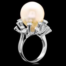 14k White Gold 15mm Pearl 0.85ct Diamond Ring