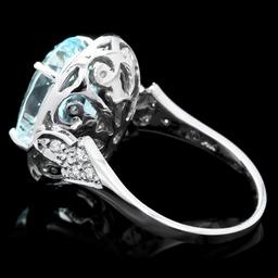 14k Gold 7.00ct Aquamarine 0.70ct Diamond Ring