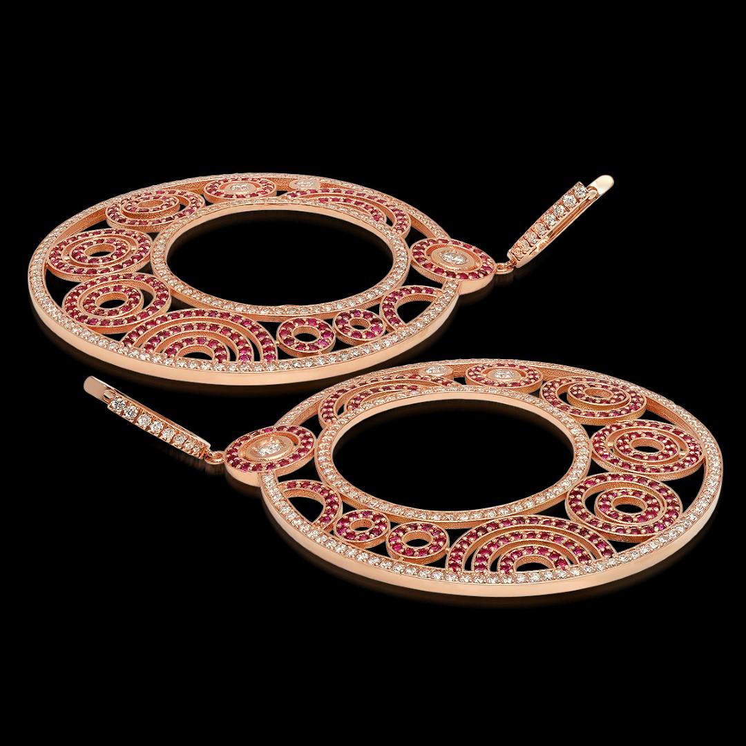 14K Rose Gold, 9.50cts Ruby & 7.87cts Diamond Earrings