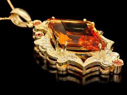 14k Gold 15ct Citrine 0.70ct Diamond Pendant