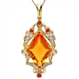 14k Gold 15ct Citrine 0.70ct Diamond Pendant