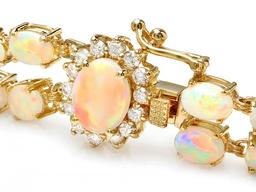 14k Yellow Gold 13ct Opal 0.55ct Diamond Bracelet