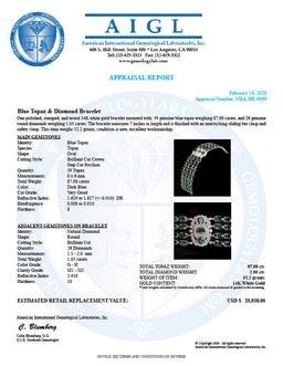 14K Gold 87.98ct Blue Topaz 1.05ct Diamond Bracelet