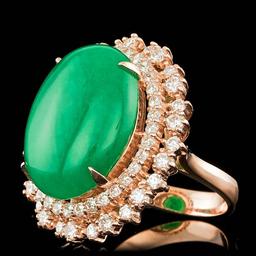 14k Rose Gold 12.50ct Jade 1.90ct Diamond Ring