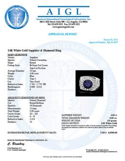 14k Gold 4.00ct Sapphire 0.60ct Diamond Mens Ring