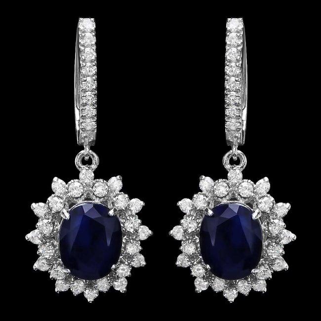 14k Gold 5.5ct Sapphire 1.70ct Diamond Earrings