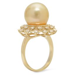 14K Gold 12mm Pearl 0.77cts Diamond Ring
