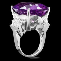 14k Gold 30.00ct Amethyst 0.75ct Diamond Ring