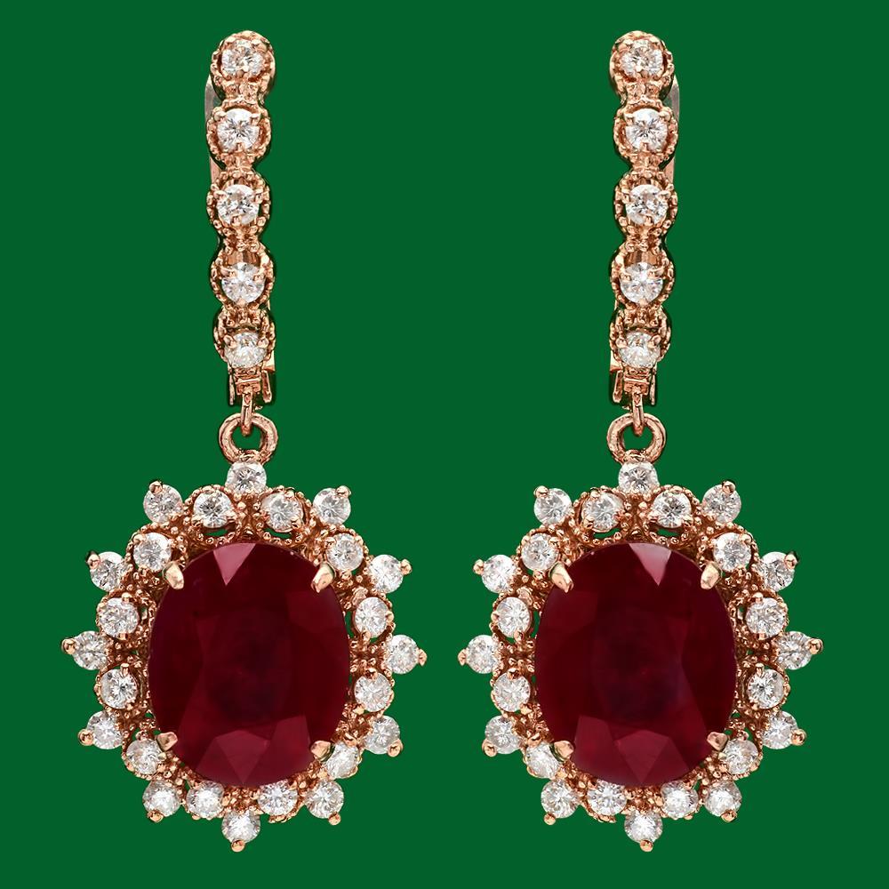 14k 13.50ct Ruby 1.70ct Diamond Earrings