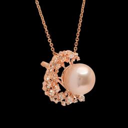 14K Rose Gold, 15mm South Sea Pearl, 2.23cts. Diamond  Brooch