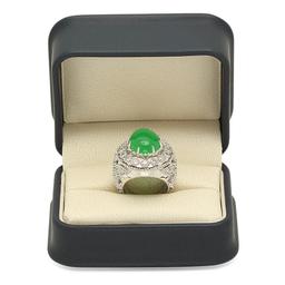 14K Gold 9.15ct Jadeite 0.70 Emerald 1.97cts Diamond Ring