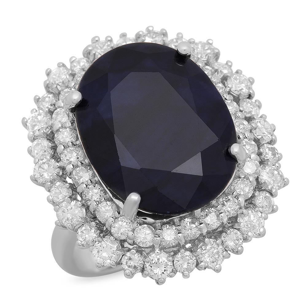 14K Gold 14.70ct Sapphire 2.10ct Diamond Ring