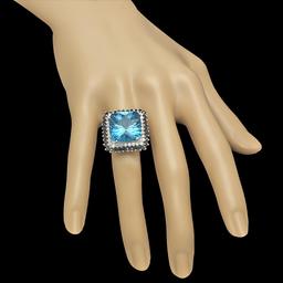 14K Gold 17.85ct Topaz 1.75ct Sapphire 0.75ct Diamond Ring