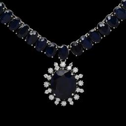 14K Gold 92.04ct Sapphire & 0.92ct Diamond Necklace