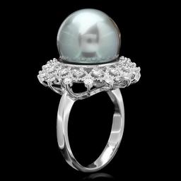 14k White Gold 13mm Pearl 0.60ct Diamond Ring