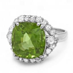 14k White Gold 7.50ct Peridot 1.20ct Diamond Ring