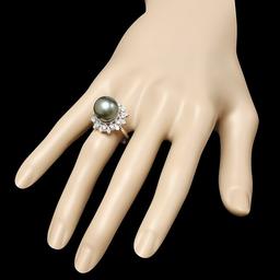 14k White Gold 12.5mm Pearl 0.60ct Diamond Ring