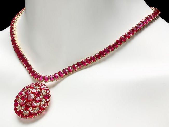 14k Gold 90.5ct Ruby 1.80ct Diamond Necklace