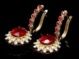 14k Gold 7.5ct Ruby 1.30ct Diamond Earrings