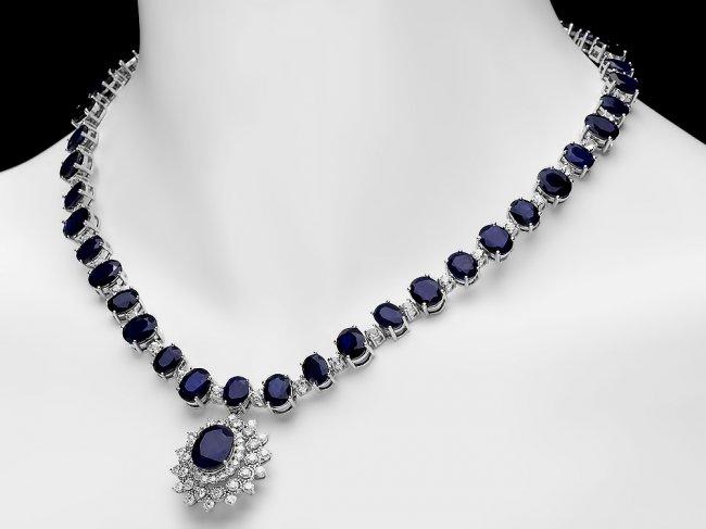 14k Gold 86ct Sapphire 2.50ct Diamond Necklace