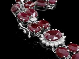 14k White Gold 43ct Ruby 1.65ct Diamond Bracelet