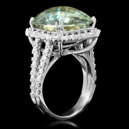 14K Gold 11.49ct Praseolite Quartz 1.50ct Diamond Ring