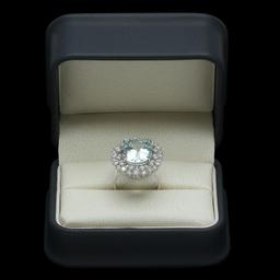 14K Gold 10.53ct Aquamarine & 1.27ct Diamond Ring