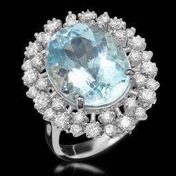 14K Gold 10.53ct Aquamarine & 1.27ct Diamond Ring