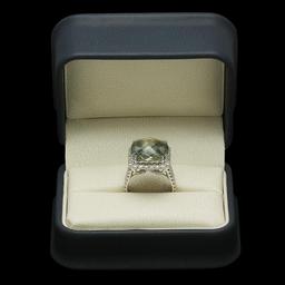 14K Gold 11.49ct Praseolite Quartz 1.50ct Diamond Ring