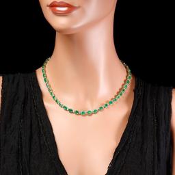 14k Gold 32ct Emerald 1.75ct Diamond Necklace