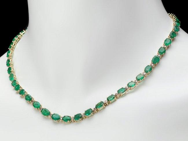 14k Gold 32ct Emerald 1.75ct Diamond Necklace