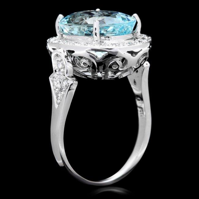 14k Gold 7.00ct Aquamarine 0.70ct Diamond Ring