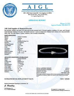 14K Gold 4.50ct Sapphire 0.40ct Diamond Bracelet