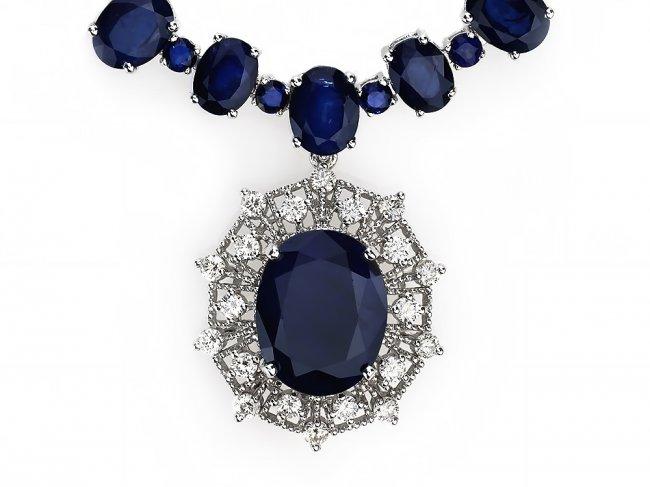 14k Gold 86ct Sapphire 1.40ct Diamond Necklace