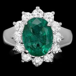 14k White Gold 3.50ct Emerald 1.10ct Diamond Ring