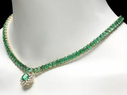 14k Gold 42.2ct Emerald 1.50ct Diamond Necklace