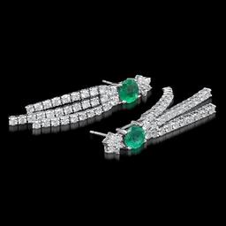 14k White Gold 1.70ct Emerald 2.62ct Diamond Earrings