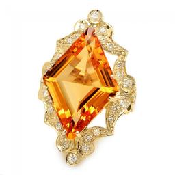 14k Gold 16.00ct Citrine 1.00ct Diamond Ring