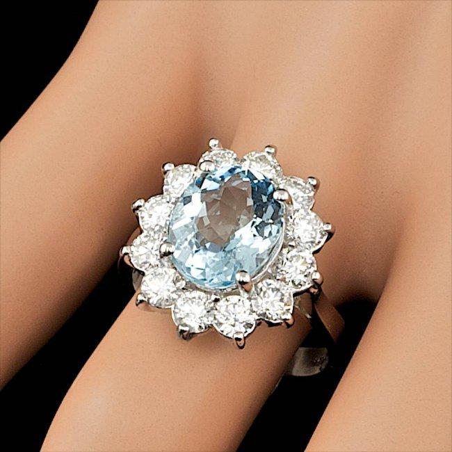 14k Gold 6.00ct Aquamarine 1.75ct Diamond Ring