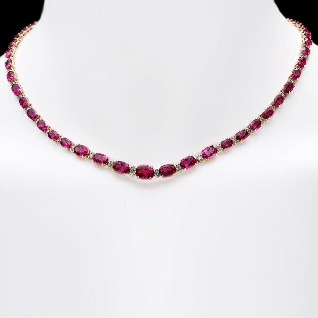 14k Gold 26ct Tourmaline 1.40ct Diamond Necklace