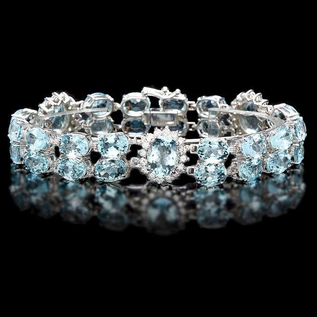 14k Gold 40ct Aquamarine 1.85ct Diamond Bracelet