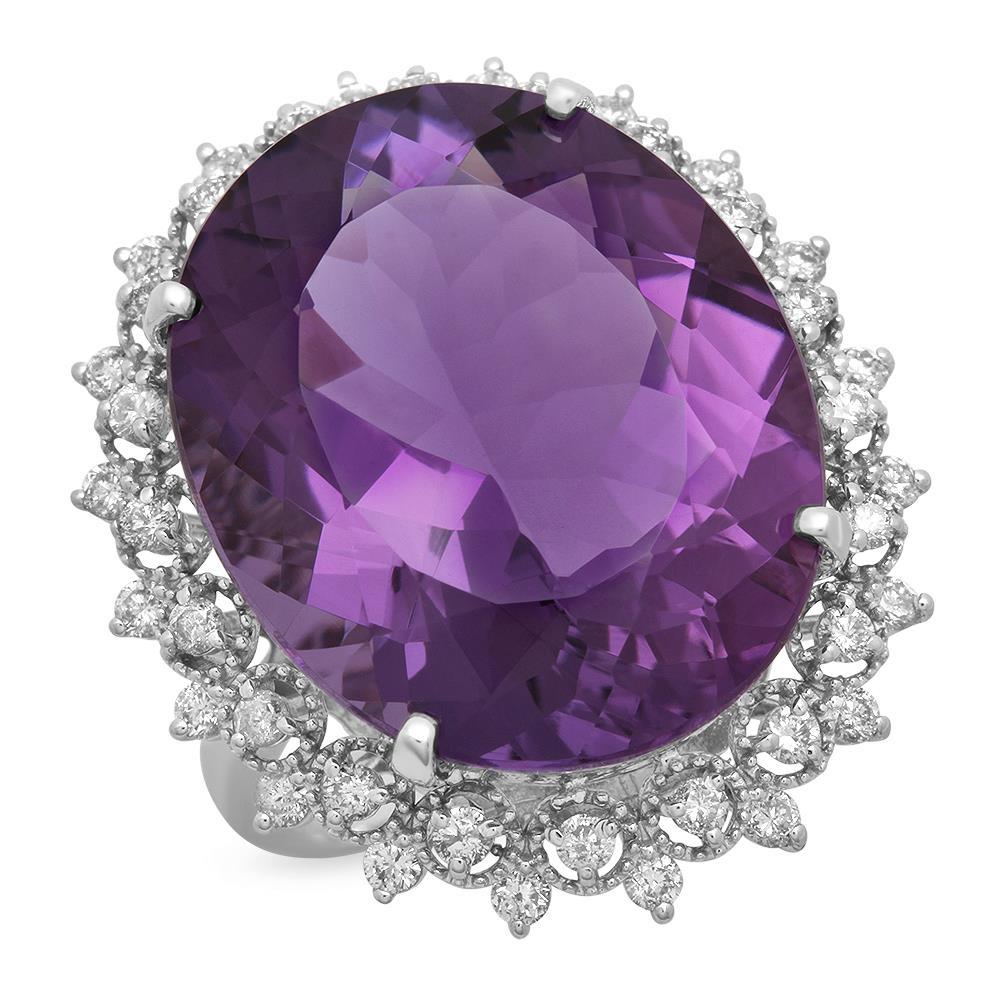 14K Gold 22.33ct Amethyst 0.90ct Diamond Ring