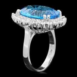 14k White Gold 11.5ct Topaz 1.10ct Diamond Ring