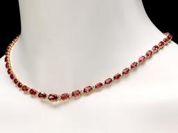 14k Gold 25ct Tourmaline 1.40ct Diamond Necklace