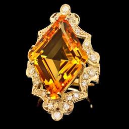 14k Gold 16.00ct Citrine 1.00ct Diamond Ring