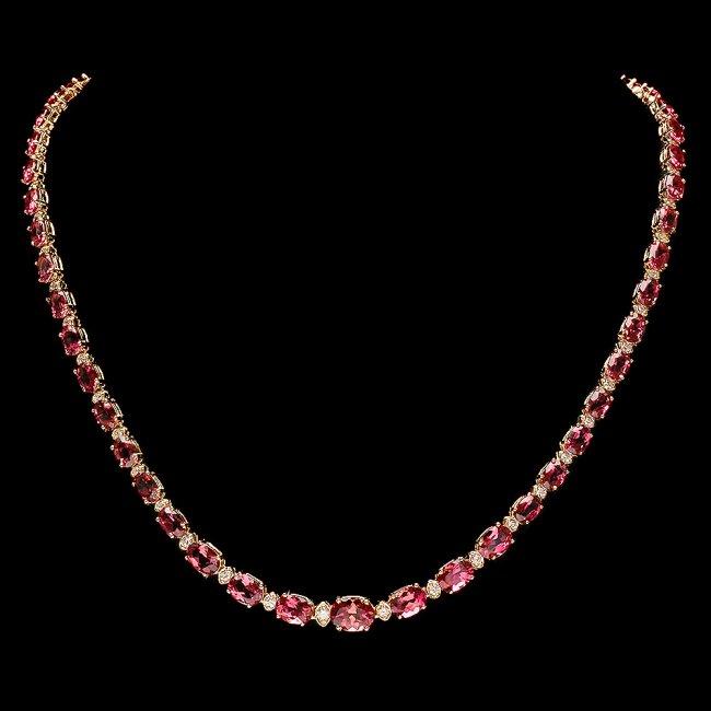 14k Gold 25ct Tourmaline 1.40ct Diamond Necklace