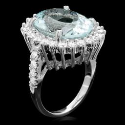 14k Gold 11.50ct Aquamarine 1.70ct Diamond Ring