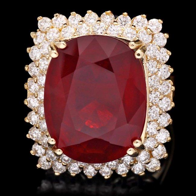 14k Yellow Gold 15.00ct Ruby 1.50ct Diamond Ring