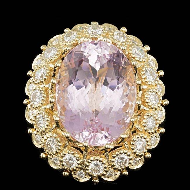 14k Gold 22.00ct Kunzite 2.45ct Diamond Ring